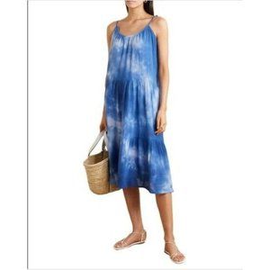 Honorine Swing Dress Blue Daisy Tie-Dyed Crinkled Cotton-Gauze Tiered Strap Sz L